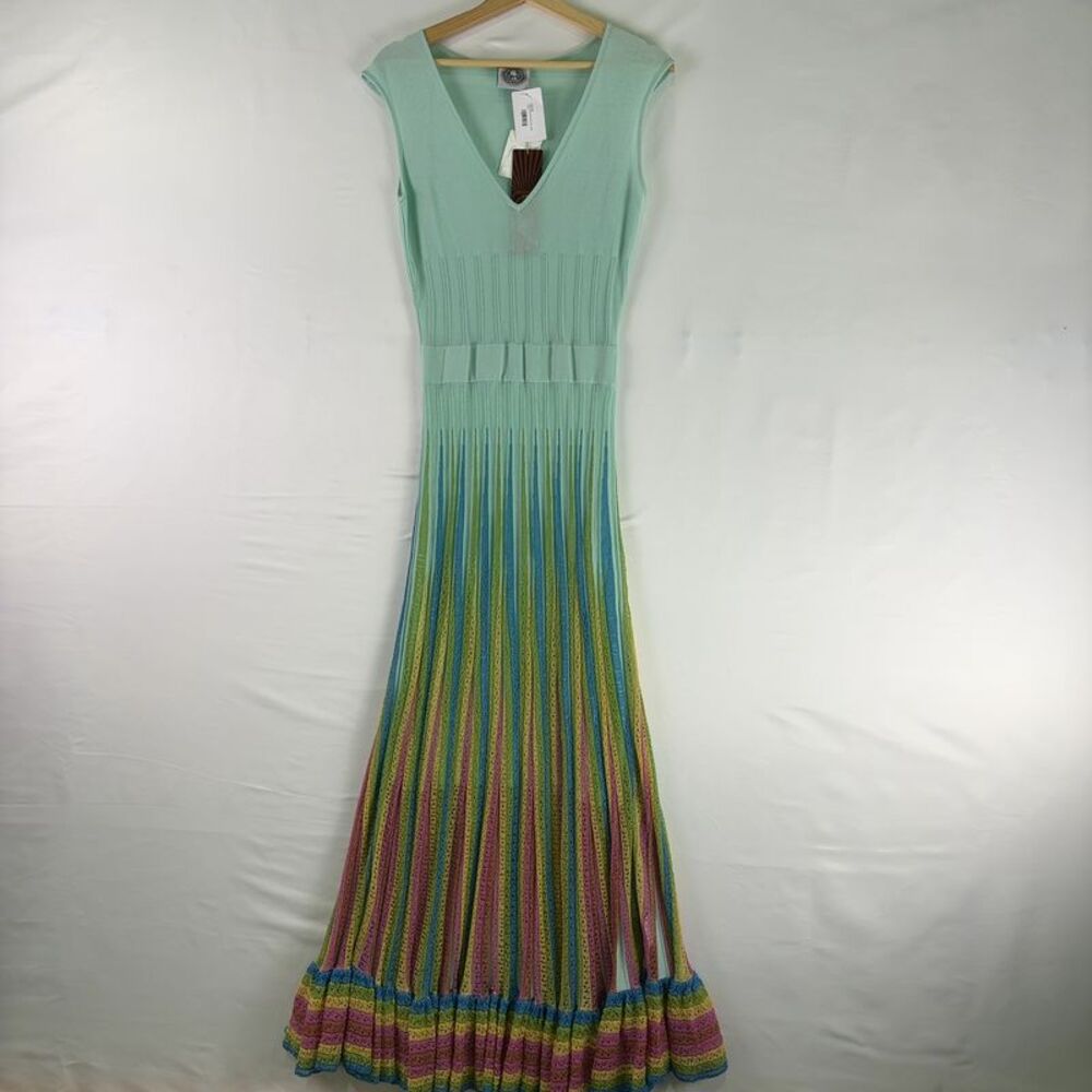 Mint Ombre Maxi Dress with Multicolor Stripe Skirt